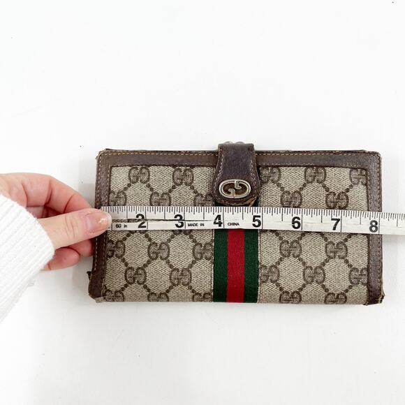 Gucci Vintage GG Supreme Web Long Trifold Wallet French Purse Brown - Picture 14 of 14